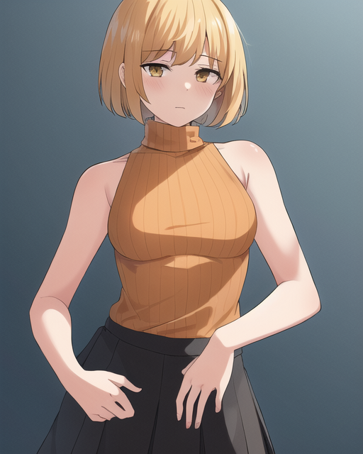 34135-2979529286-(masterpiece, best quality, high resolution),cowboy shot,1girl, solo,  short hair, skirt, blonde hair, yellow eyes, scarf,sweate.png